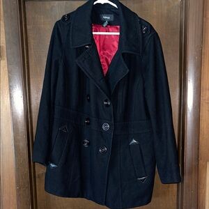 Style & Co. Black Peacoat with Red Lining